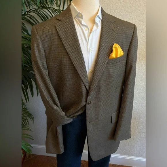 JOS A BANK MENS BLAZER SIZE 44L HOUNDSTOOTH SPORT COAT 2 BUTTON SUIT JACKET